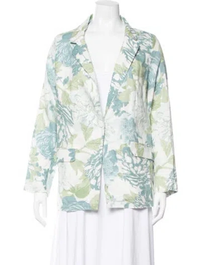 Pre-owned Joie Linen Floral Print Blazer In Green