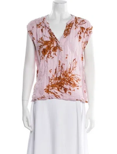 Pre-owned Joie Linen Floral Print Blouse In Pink