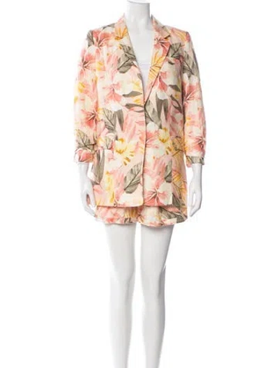 Pre-owned Joie Linen Floral Print Short Set In White