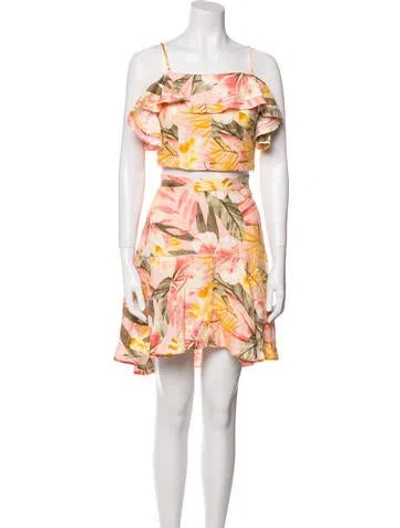 Pre-owned Joie Linen Floral Print Skirt Set In Pink
