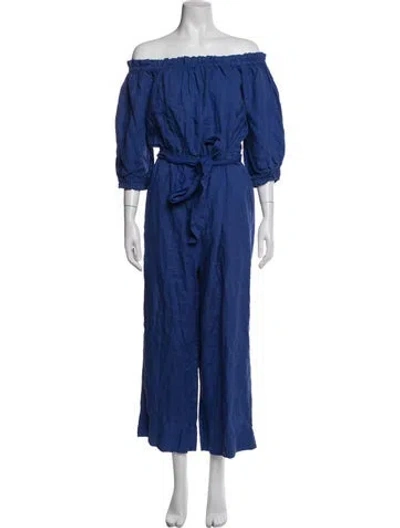 Pre-owned Joie Linen Off-the-shoulder Jumpsuit In Blue