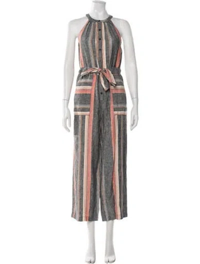 Pre-owned Joie Linen Striped Jumpsuit In Gray