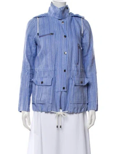Pre-owned Joie Linen Striped Utility Jacket In Blue
