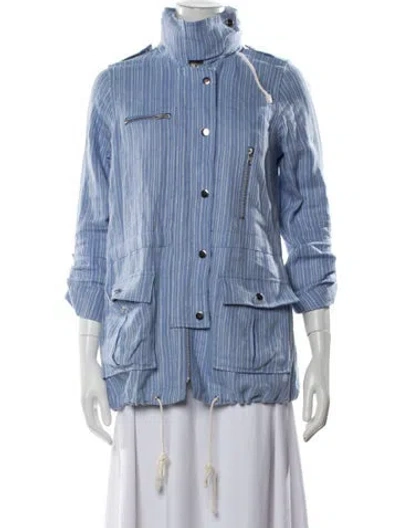 Pre-owned Joie Linen Striped Utility Jacket In Blue