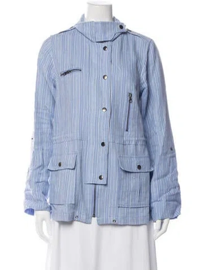 Pre-owned Joie Linen Striped Utility Jacket In Blue