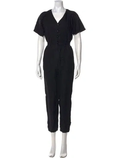 Pre-owned Joie Linen V-neck Jumpsuit In Black