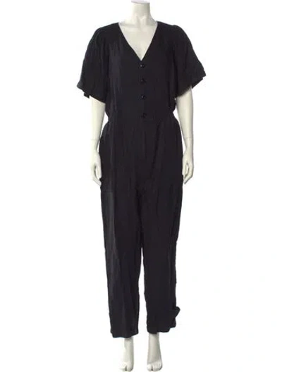 Pre-owned Joie Linen V-neck Jumpsuit In Black