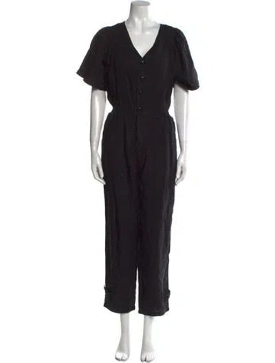 Pre-owned Joie Linen V-neck Jumpsuit In Black