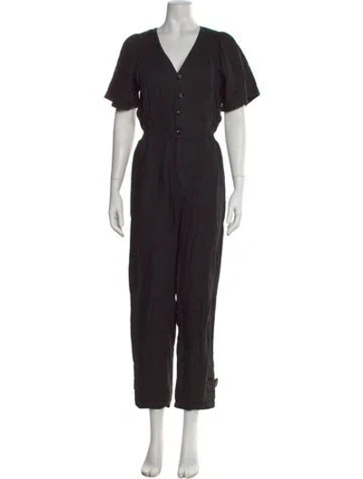 Pre-owned Joie Linen V-neck Jumpsuit In Black