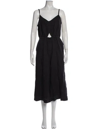 Pre-owned Joie Linen V-neck Jumpsuit In Black