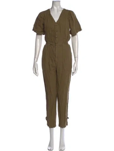 Pre-owned Joie Linen V-neck Jumpsuit In Green