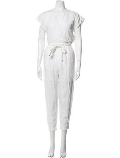 Pre-owned Joie Linen V-neck Jumpsuit In White