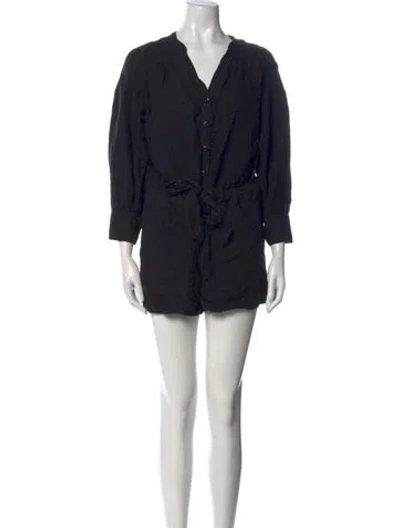 Pre-owned Joie Linen V-neck Romper In Black