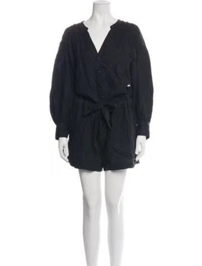 Pre-owned Joie Linen V-neck Romper In Black