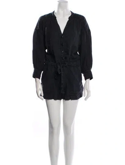 Pre-owned Joie Linen V-neck Romper In Blue