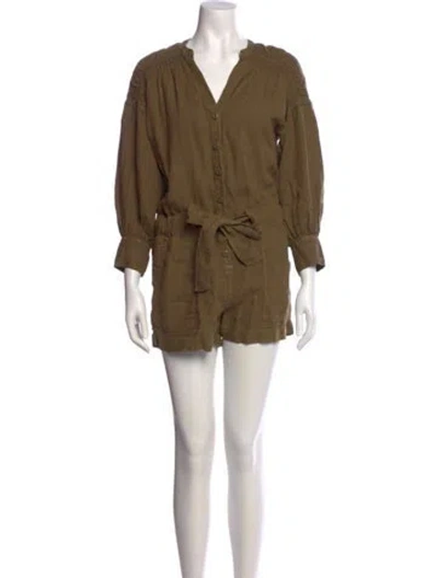 Pre-owned Joie Linen V-neck Romper In Brown