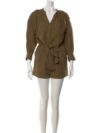 Pre-owned Joie Linen V-neck Romper In Green