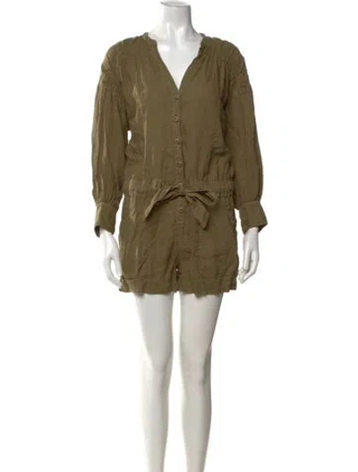 Pre-owned Joie Linen V-neck Romper In Green