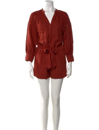 Pre-owned Joie Linen V-neck Romper In Orange