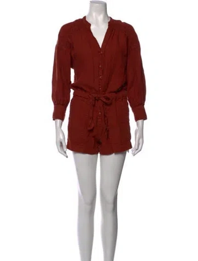 Pre-owned Joie Linen V-neck Romper In Orange