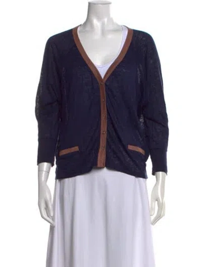 Pre-owned Joie Linen V-neck Sweater In Blue