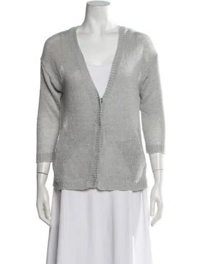 Pre-owned Joie Linen V-neck Sweater In Grey