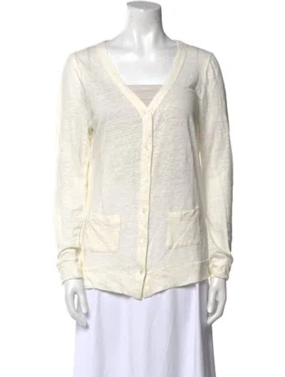 Pre-owned Joie Linen V-neck Sweater In Neutral