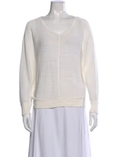 Pre-owned Joie Linen V-neck Sweater In White