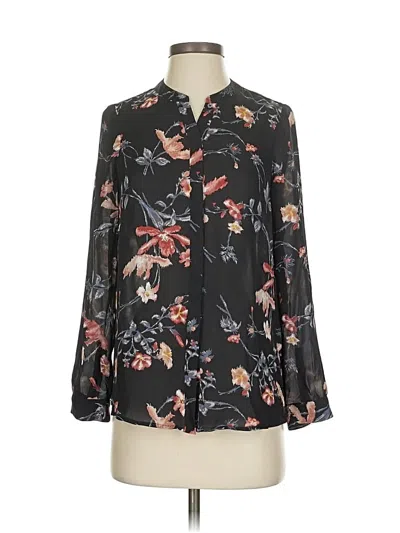 Pre-owned Joie Long Sleeve Silk Top Black Floral Pattern Tie Neck Tops