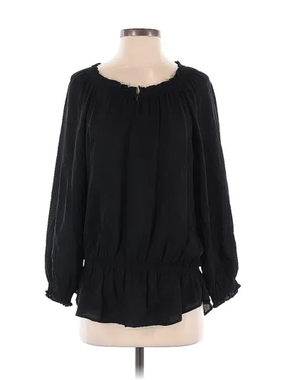 Pre-owned Joie Long Sleeve Silk Top Black Keyhole Neckline Tops