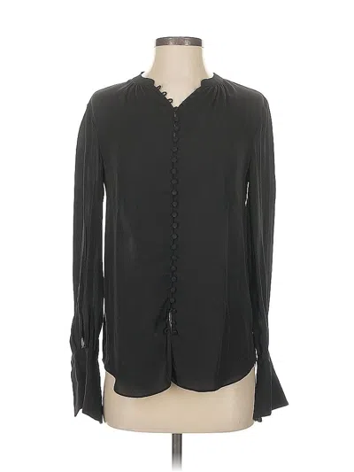 Pre-owned Joie Long Sleeve Silk Top Black Keyhole Neckline Tops