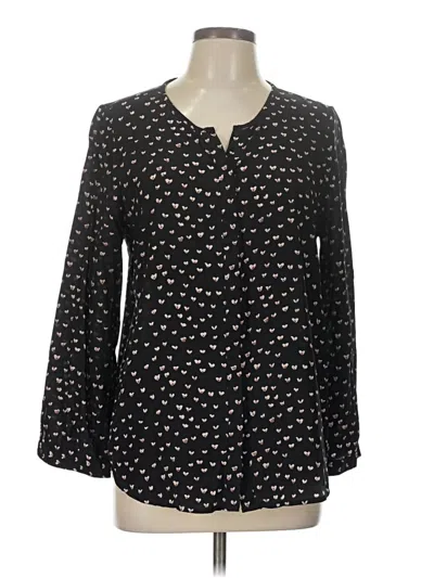 Pre-owned Joie Long Sleeve Silk Top Black Keyhole Neckline Tops