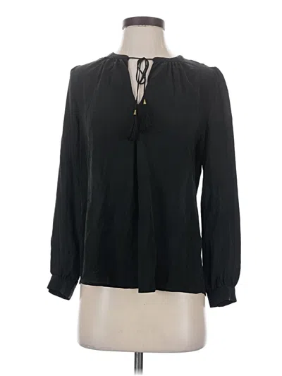 Pre-owned Joie Long Sleeve Silk Top Black Keyhole Neckline Tops
