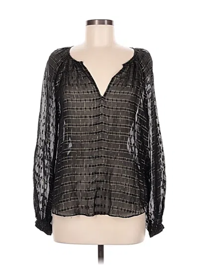 Pre-owned Joie Long Sleeve Silk Top Black Metallic Pattern Plunge Neckline Tops