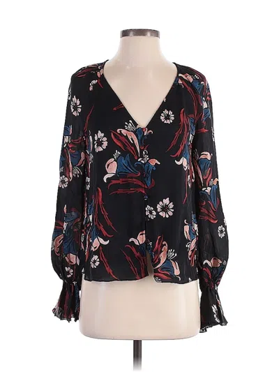 Pre-owned Joie Long Sleeve Silk Top Black Plunge Neckline Tops