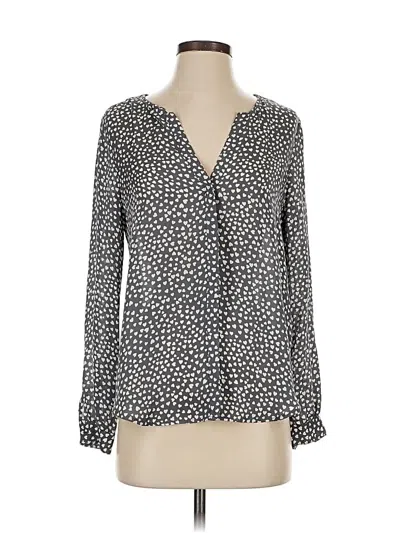 Pre-owned Joie Long Sleeve Silk Top Black Plunge Neckline Tops