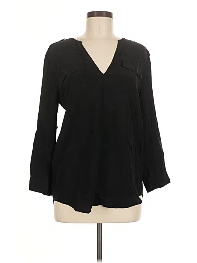 Pre-owned Joie Long Sleeve Silk Top Black Plunge Neckline Tops
