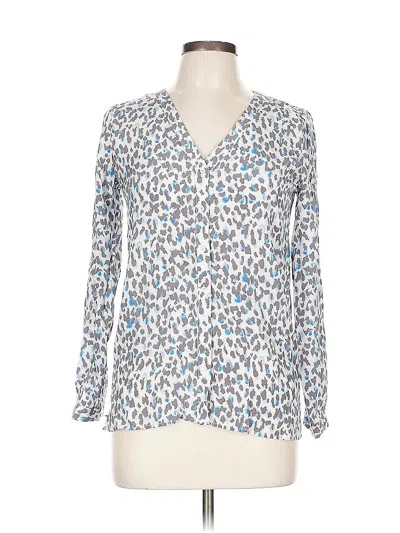 Pre-owned Joie Long Sleeve Silk Top Blue Animal Print Pattern V Neck Tops
