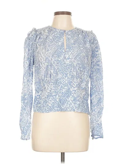 Pre-owned Joie Long Sleeve Silk Top Blue Keyhole Neckline Tops
