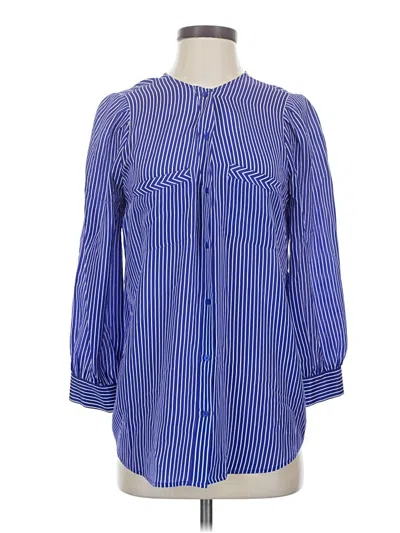 Pre-owned Joie Long Sleeve Silk Top Blue Keyhole Neckline Tops
