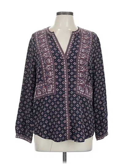 Pre-owned Joie Long Sleeve Silk Top Blue Paisley Pattern Plunge Neckline Tops