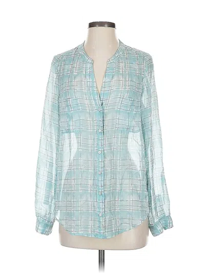 Pre-owned Joie Long Sleeve Silk Top Blue Plunge Neckline Tops