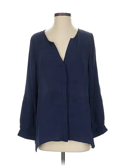Pre-owned Joie Long Sleeve Silk Top Blue Plunge Neckline Tops