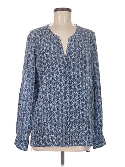 Pre-owned Joie Long Sleeve Silk Top Blue Plunge Neckline Tops