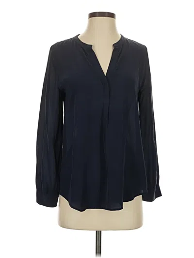 Pre-owned Joie Long Sleeve Silk Top Blue Plunge Neckline Tops