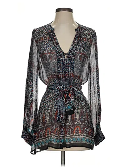 Pre-owned Joie Long Sleeve Silk Top Blue Plunge Neckline Tops