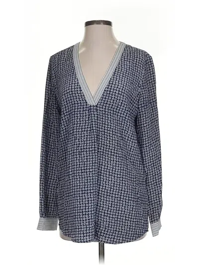 Pre-owned Joie Long Sleeve Silk Top Blue V Neck Tops