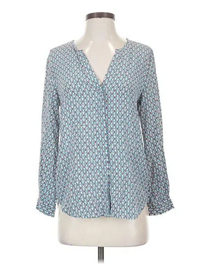 Pre-owned Joie Long Sleeve Silk Top Blue V Neck Tops