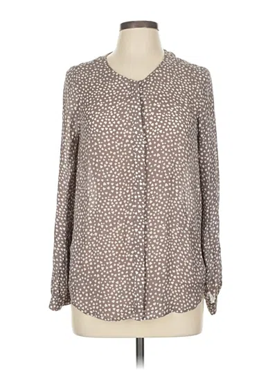 Pre-owned Joie Long Sleeve Silk Top Brown Animal Print Pattern Keyhole Neckline Tops