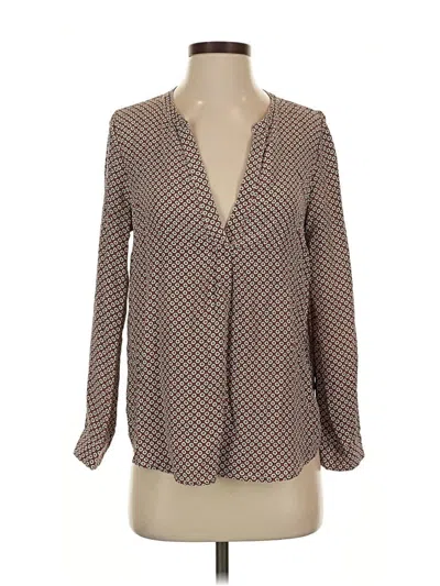 Pre-owned Joie Long Sleeve Silk Top Brown Plunge Neckline Tops